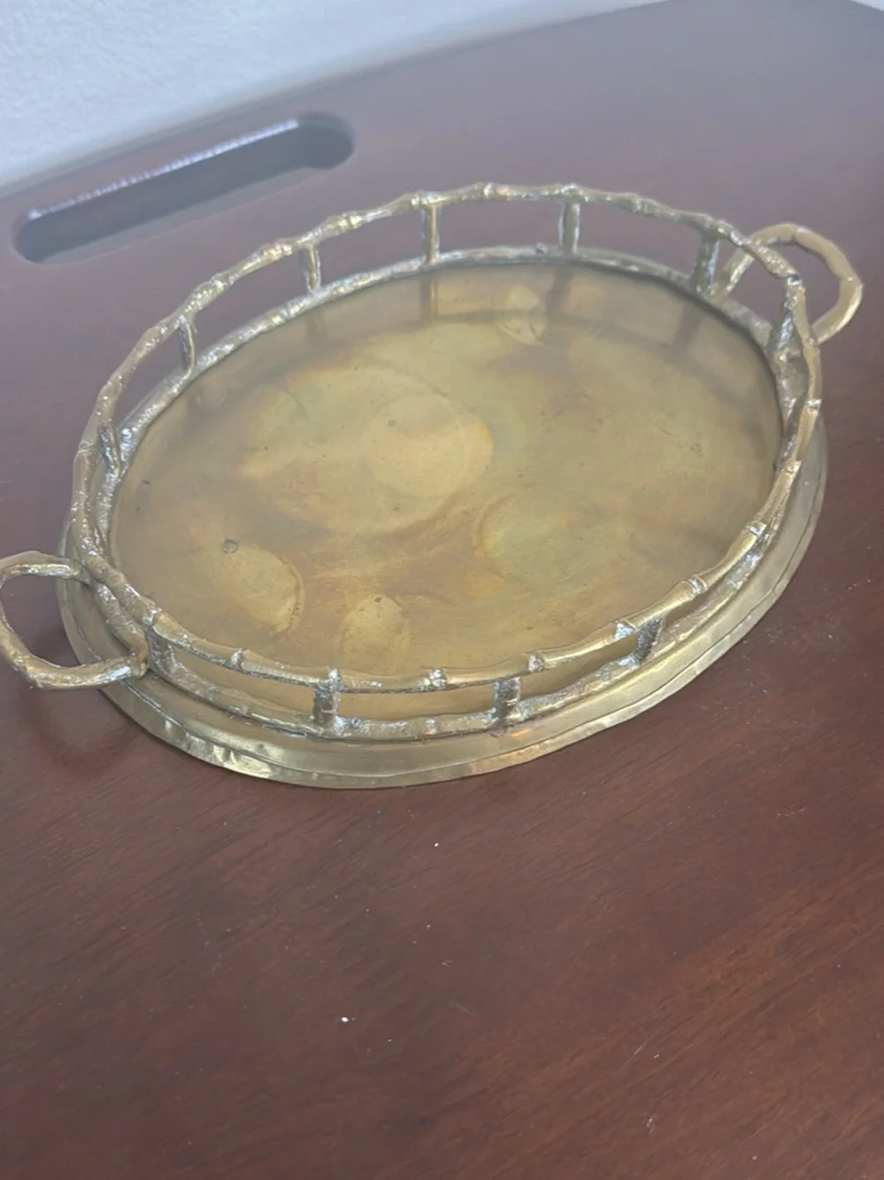Vintage oval brass Faux Bamboo  Serving Tray